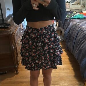 Zara Black and Pink Ruffled Skater Mini Skirt